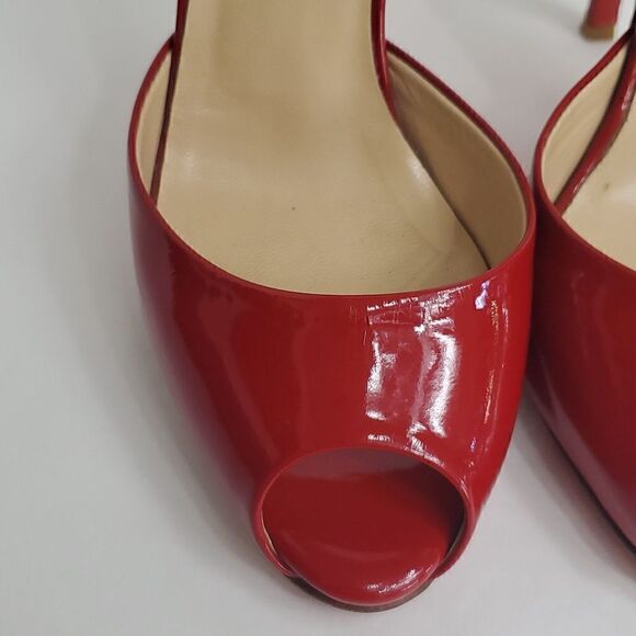 Christian Louboutin Patent Peep Toe Red Heels Size 37.5 - Picture 6 of 14